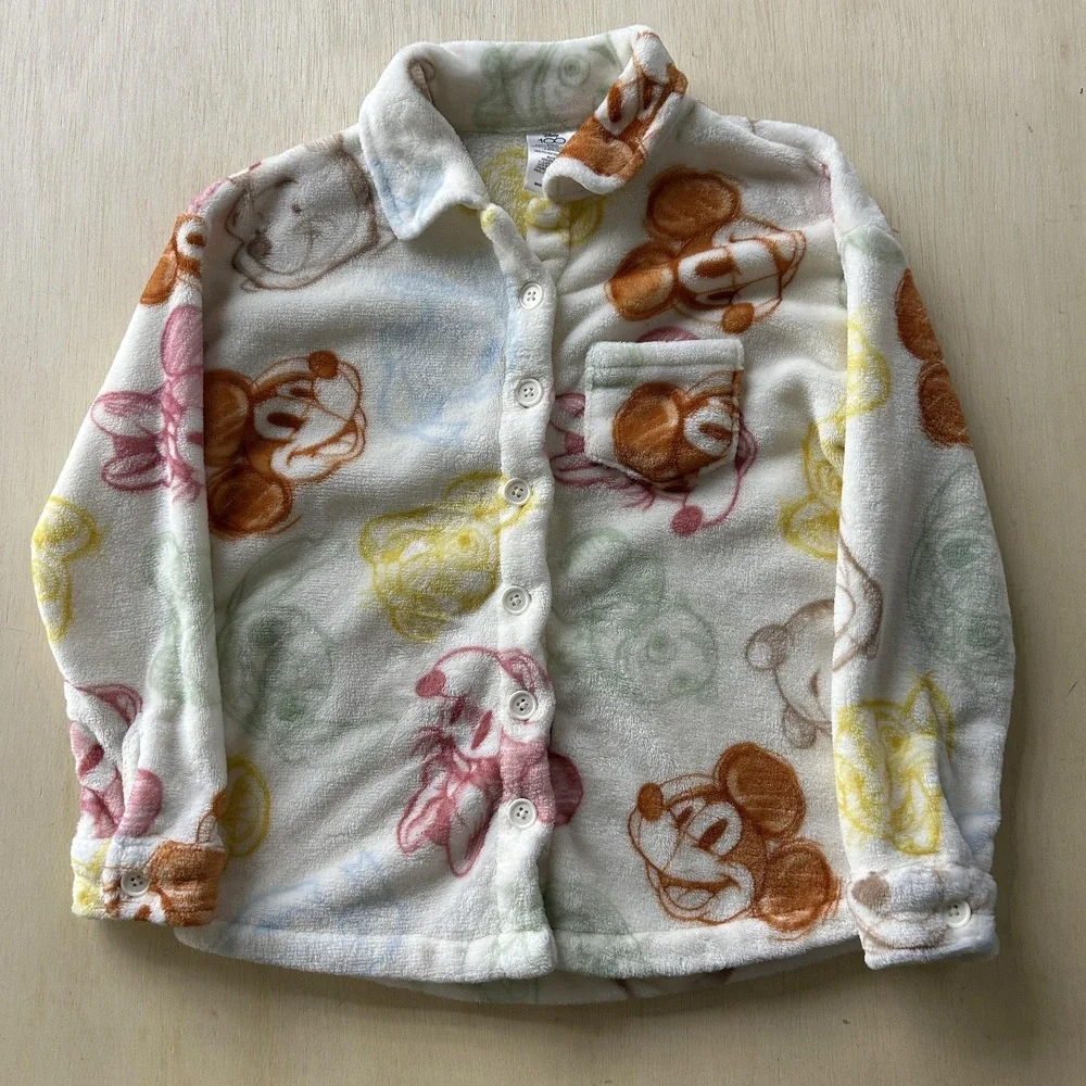 Disney Pajama Top Kids Large 10-12 Multicolor Winnie The Pooh Fleece Long Sleeve